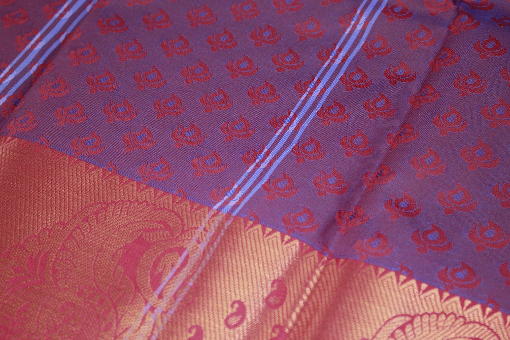 Lavender Emboss Silk Saree with Beautiful Border, Semi Silk Design for Traditional Wear