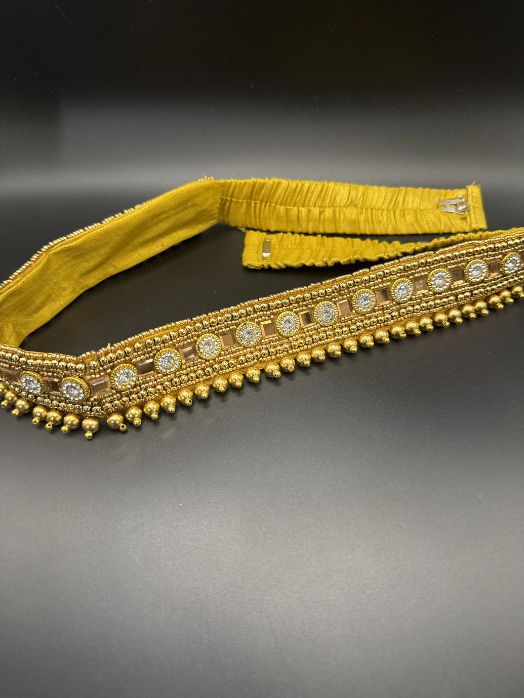 Gold-Tone Embellished Hip Belt with Mirror-Style Accents and Beaded Detailing Jewelry JCS Fashions