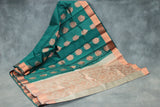 Dark Green Silk Cotton Saree with Zari Floral Border and Blouse Piece | Traditional Ethnic Wear