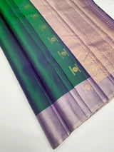Lavender & Dark Green Soft Silk Saree with Contrast Border and Patterned Pallu