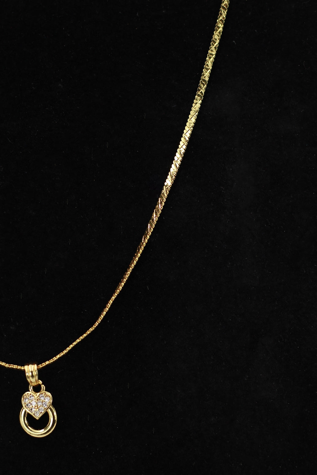 Gold-Tone Textured Chain Necklace with Heart Pendant for Women | Neck Set Jewellery