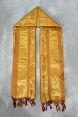 Yellow Ponnadai Poly Silk Jacquard Temple Shawl with Zari Look and Tassels for Pooja, Weddings and Functions