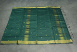 Green Silk Cotton Saree with Zari Border, Small Motif Pattern and Matching Blouse