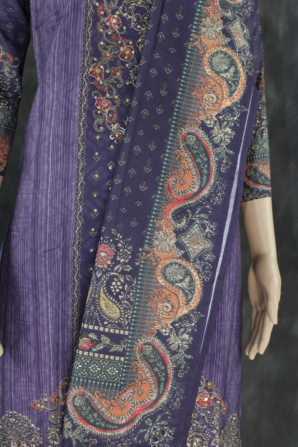 Violet Designer Crepe 3-Piece Salwar Suit with Stone & Mirror Work