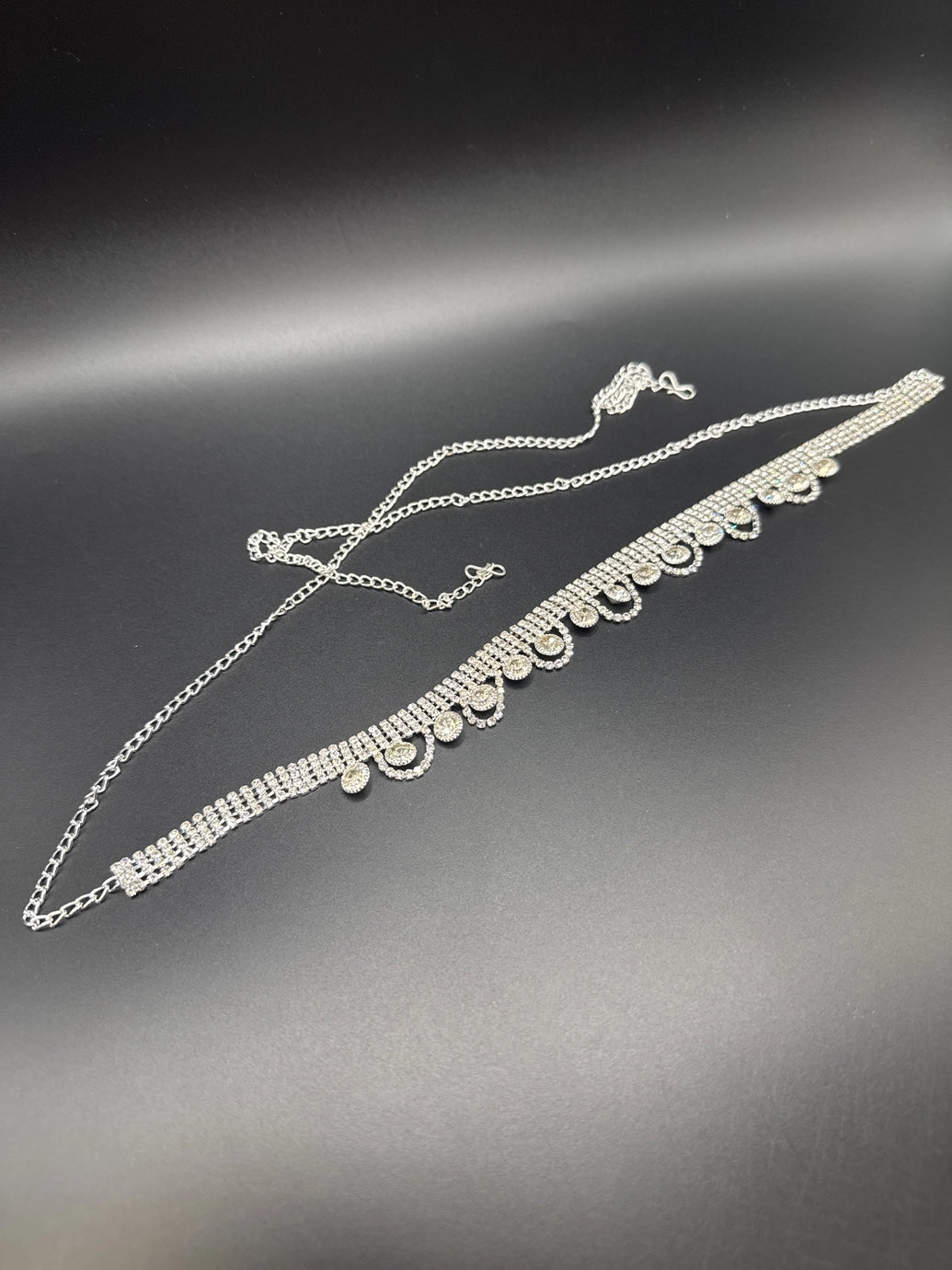 Silver-Tone Crystal Hip Chain – Dual-Row Rhinestone Waist Belt Jewelry JCS Fashions