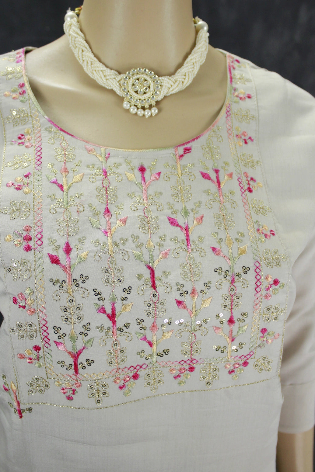 Elegant Beige Roman Silk 3 Piece Kurti Set with Digital Dupatta