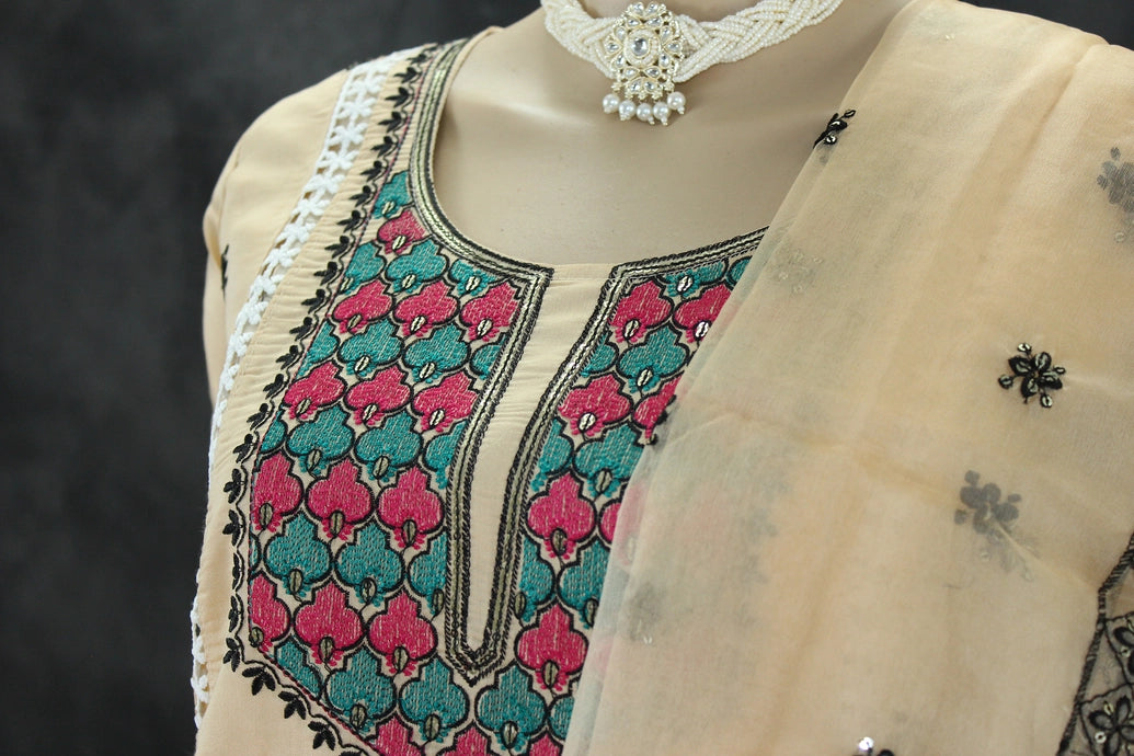 Sandal Embroidered Roman Silk Kurti Set with Organza Dupatta Kurti JCS Fashions