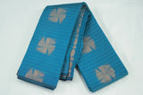 Peacock Blue Silk Cotton Saree with Zari Border, Borderless Design and Matching Blouse Piece