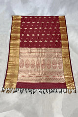 Pure Silk Saree with Heavy Pallu and Contrast Border, Maroon & Gold, with Blouse Piece
