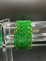Kids Bottle Green Metal Bangles Set of 24 with Gold-Tone Detailing for Girls