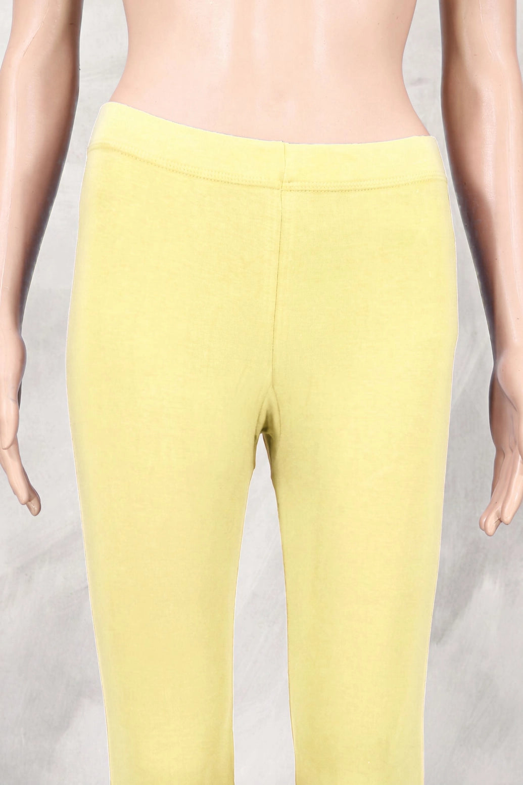 Pastel Yellow Cotton Lycra 4-Way Stretch Leggings for Women, Smooth Finish, Thick Skin Tight Fit