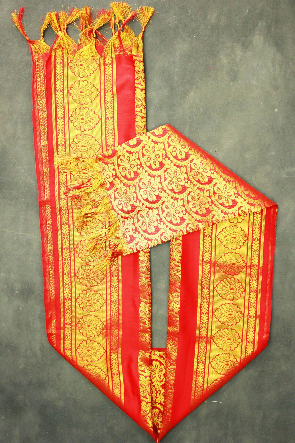 Red Zari Pattu Shawl Ponnadai for Events, Arangetram and Functions, Traditional Gold-Pattern Stole
