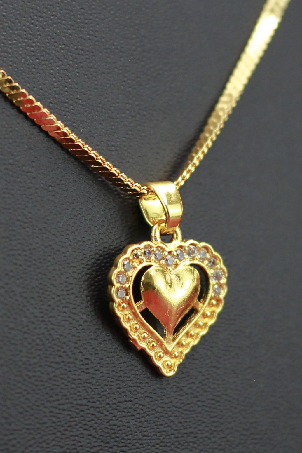 Gold-Tone Textured Chain Necklace with Heart Pendant for Women, Stylish Party/Festive Look