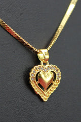 Gold-Tone Textured Chain Necklace with Heart Pendant for Women, Stylish Party/Festive Look