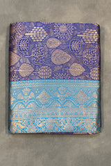Navy Blue Soft Silk Designer Saree with Floral Weave Pattern and Matching Blouse