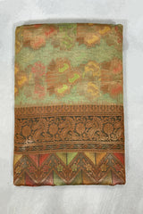 Green Cotton Organza Saree with Zari Grand Pallu and Designer Border, Comes with Blouse