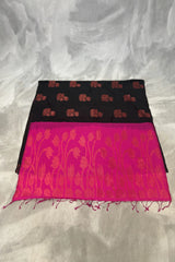 Black Korvai Soft Silk Border Saree with Delicate Gold Zari Buttas and Traditional Floral Zari Border