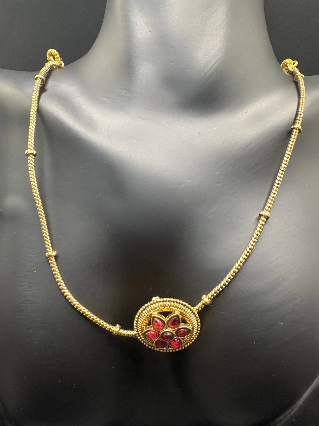 Gold-Tone Pink Stone Traditional Necklace Set with Matching Studs Jewelry JCS Fashions