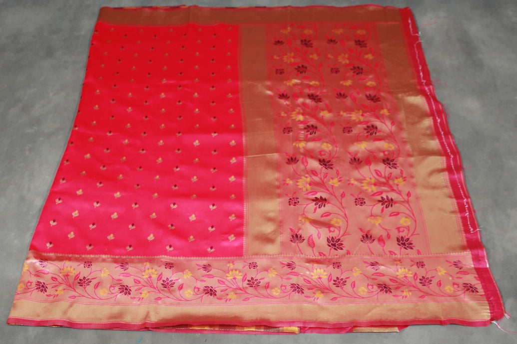 Kamal Paithani Silk Floral Design Pallu Saree With Design Border, Full body small floral butties,  saree comes with blouse