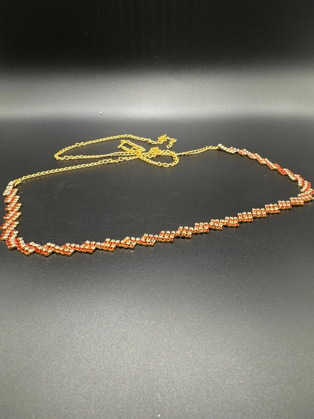 Gold-Tone Red Crystal Zigzag Hip Chain - Adjustable Fashion Waist Belt for Indian Wear Jewelry JCS Fashions