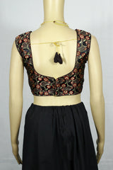Black Readymade Designer Padded Blouse with Zari Circular Motifs, Back Knot and Sleeveless Fit
