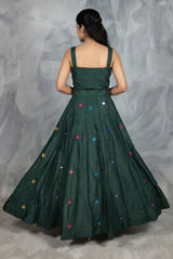 Green Designer Navratri Chaniya Choli with Round Mirror Work Choli & Embroidered Skirt for Party Wear
