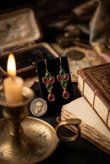 Maroon & Green Stone Drop Hook Earrings, Gold-Tone Teardrop Chandbali Style for Women