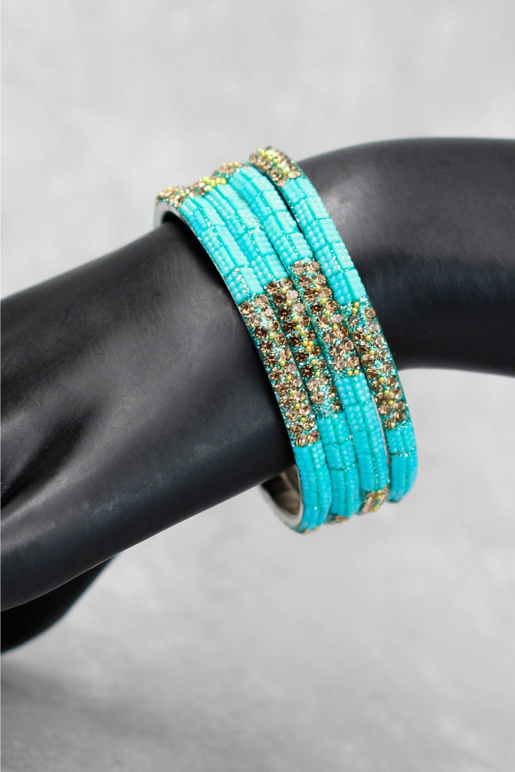 Multicolour Crystal Bangle Set with Gold-Tone Sparkle & Bead Detailing for Festive Wear, Weddings