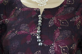Purple Cotton Floral Kurti Set - 2 Piece Kurta with Elastic Pants