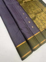 Dark Purple & Olive Green Soft Silk Saree with Kommai Butta and Contrast Border