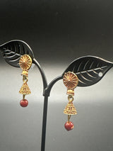 Antique Look Floral Jhumka Earrings – Gold-Tone Jhumki with Coloured Bead Drop (1.5 inch) Jewelry JCS Fashions