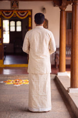 Men’s Off-White Cotton Dhoti with 1-inch Coloured Thread Border (2 Metre Single) - Traditional Wear - White (Self)