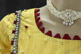 Yellow Silk Cotton Kurti with Elastic Pant Set, Aari and Thread Work with Beads for Women