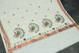 Fabric: Pure Kerala Cotton – lightweight, breathable, 
        •        Design: Rich machine embroidery in Copper zari and thread with detai