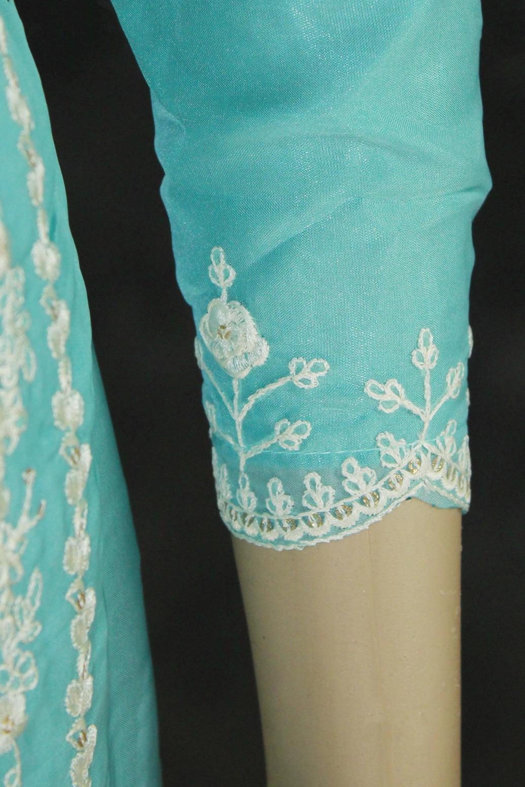 Light Blue Organza Kurti & Dupatta Salwar Set with Khatli Work and Beads-Sequin Embroidery