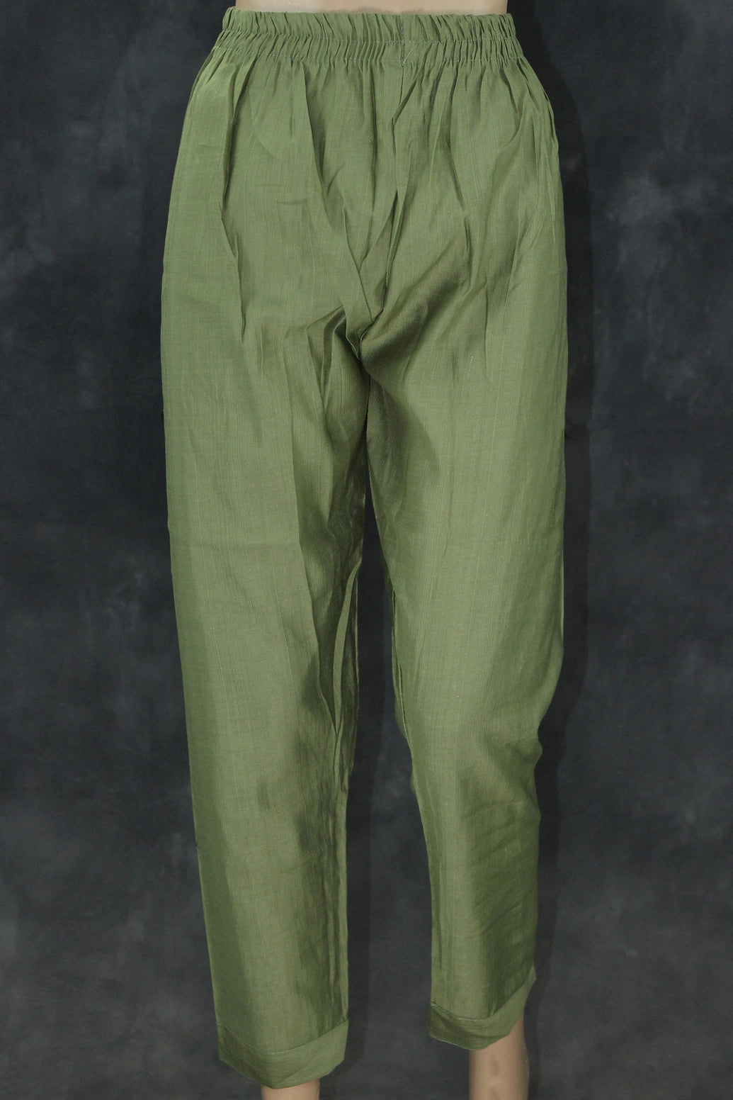 Olive Green Embroidered Cotton Kurti Set with Elastic Pant - V-Neck, Bead & Aari Work Kurti JCS Fashions