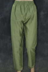 Olive Green Embroidered Cotton Kurti Set with Elastic Pant - V-Neck, Bead & Aari Work Kurti JCS Fashions