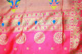 Bright Pink Paithani Pure Silk Saree with Zari Woven Peacock Pallu and Designer Border