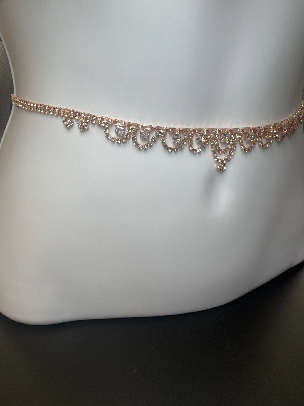 Rose Gold-Tone Scallop Crystal Hip Chain with Adjustable Extension Jewelry JCS Fashions