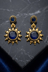 Dark Blue Gold-Tone Antique Style Sunflower Drop Earrings for Women, Fashion Jewellery 1 Pair