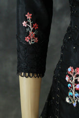 Black Organza 3-Piece Salwar Suit Set with Khatli Work Kurti, Roman Silk Bottom & Border Dupatta