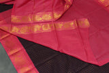 Dark Purple Sungudi Cotton Saree with Pink Peacock Gold Zari Double Border Saree JCS Fashions