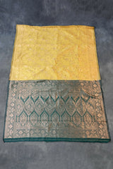 Prabhashri Mustard Floral Soft Silk Designer Saree with Contrast Border and Blouse