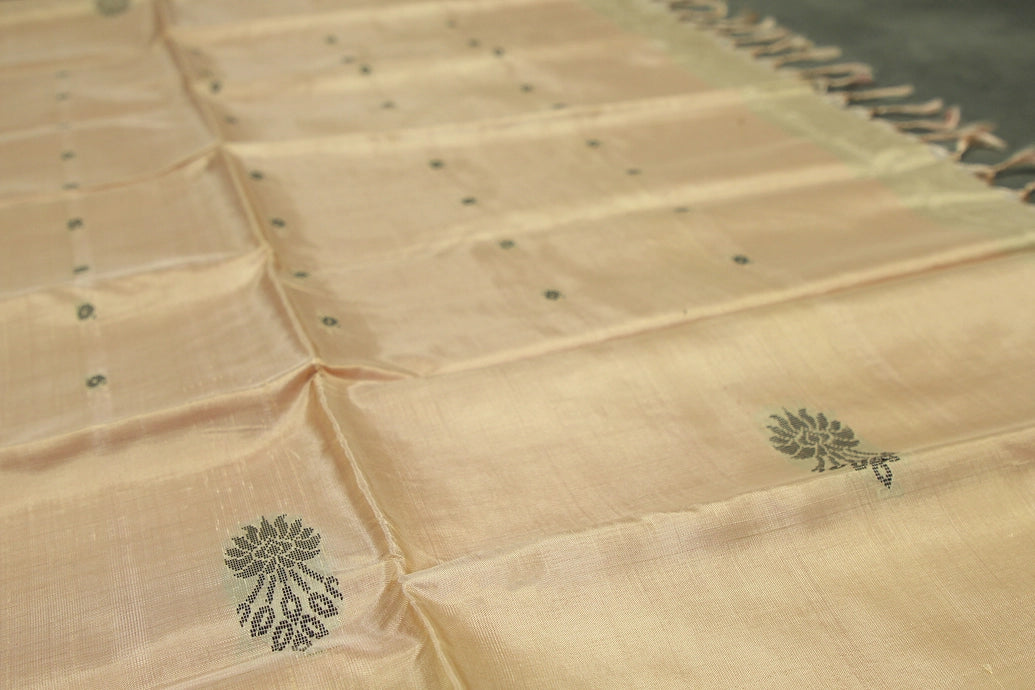 Biscuit Beige Vaazhai Naar (Banana Pith) Borderless Saree with Pink Pallu