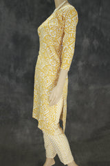 Yellow Cotton Kurta Set with Printed Design