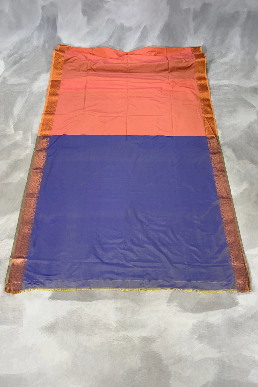 Peach Korvai Soft Silk Saree with Gold Zari Buttas and Traditional Floral Border with Blouse