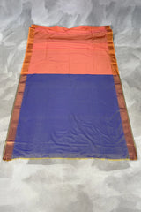 Peach Korvai Soft Silk Saree with Gold Zari Buttas and Traditional Floral Border with Blouse