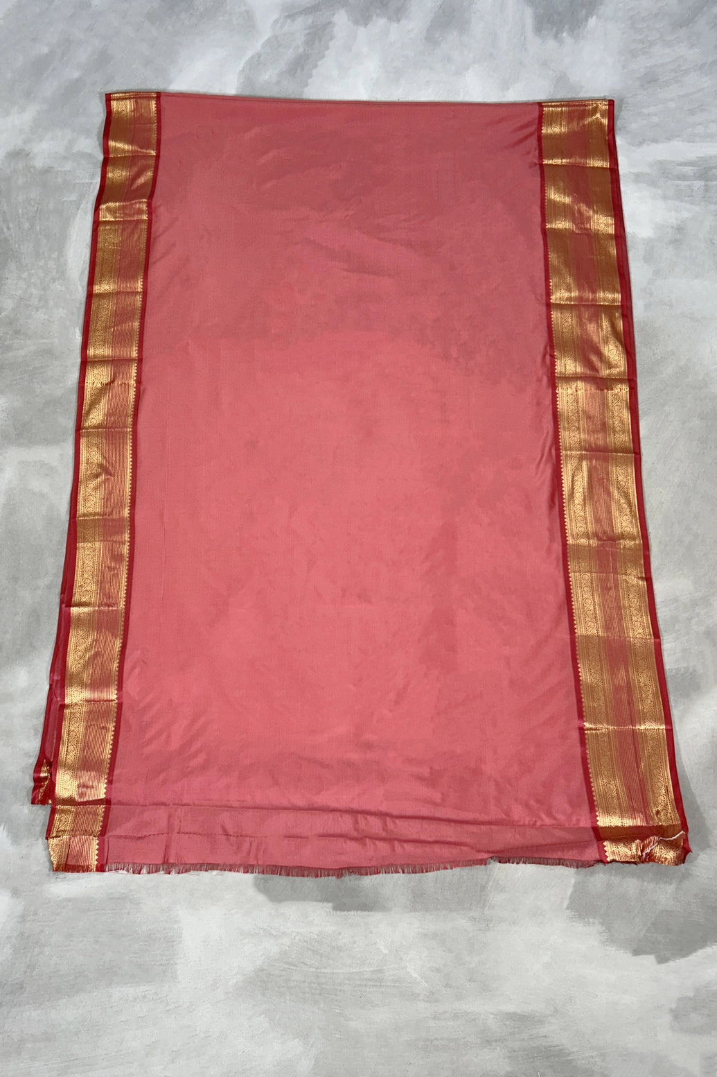 Peach Pure Silk Saree with Heavy Pallu and Gold Border, Silk Mark Certificate, with Blouse Piece