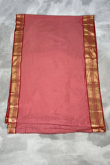 Peach Pure Silk Saree with Heavy Pallu and Gold Border, Silk Mark Certificate, with Blouse Piece