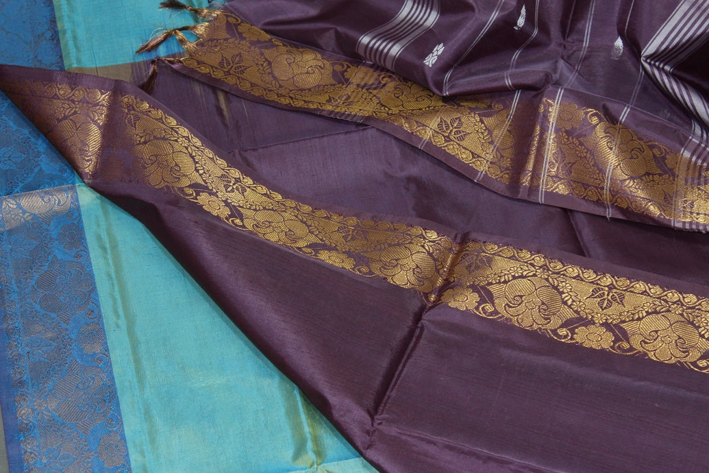 Purple Vaazhai (Banana Pith) Saree with Golden Zari Border and Small Butta - Includes Blouse Piece